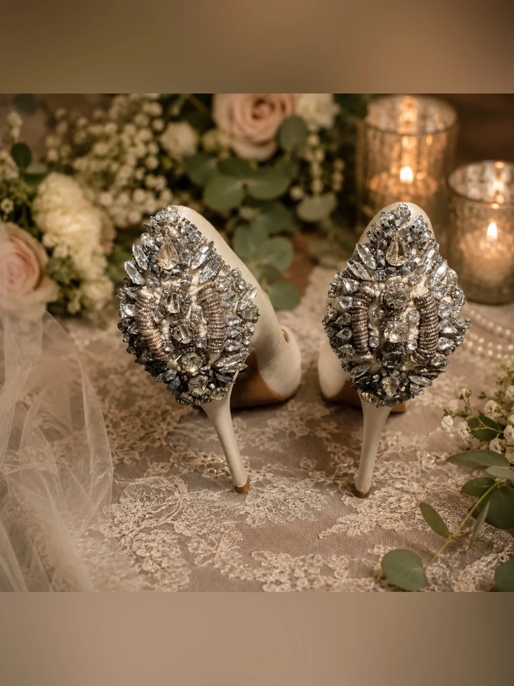 Badgley Mischka size 6 M Kiara ivory satin rhinestone wedding shoes